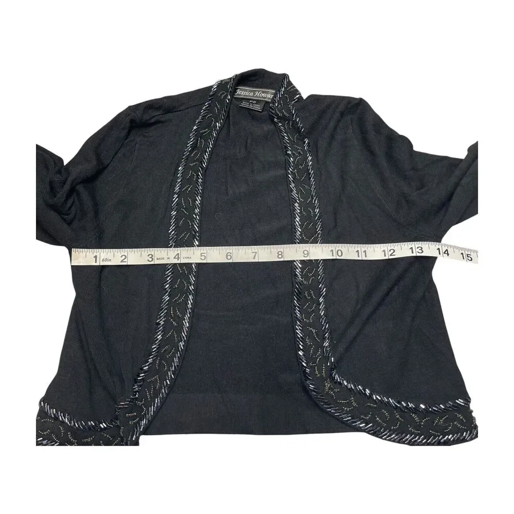 Jessica Howard Cardigan Sweater Women PS Black Nylon Stretch Cropped Long Sleeve - Picture 4 of 7
